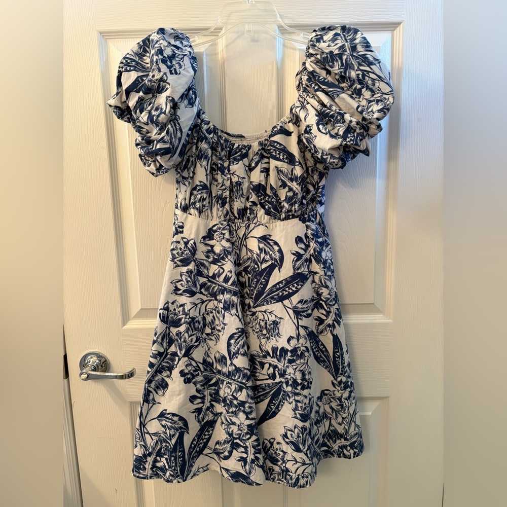Abercrombie & Fitch Emerson Poplin Puff Sleeve Mini Dress Blue Babydoll Size Med